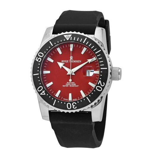 Revue Thommen 17030.2536 Diver Red Dial Men's Black Rubber Automatic Watch 794504337846