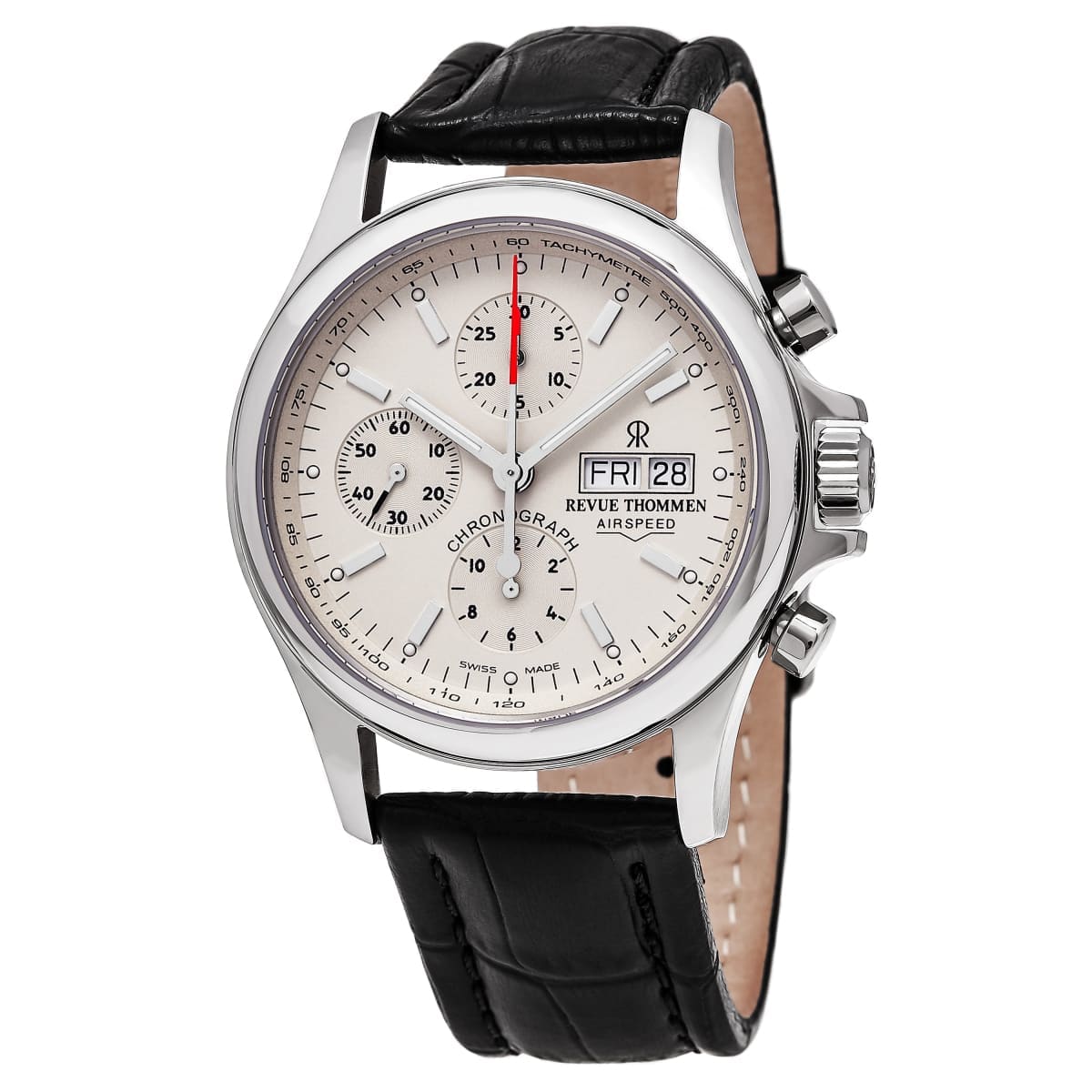 Revue Thommen 17081.6532 ’Pilot’ Cream Dial Brown Leather Strap Chronograph Swiss Automatic Watch - On sale