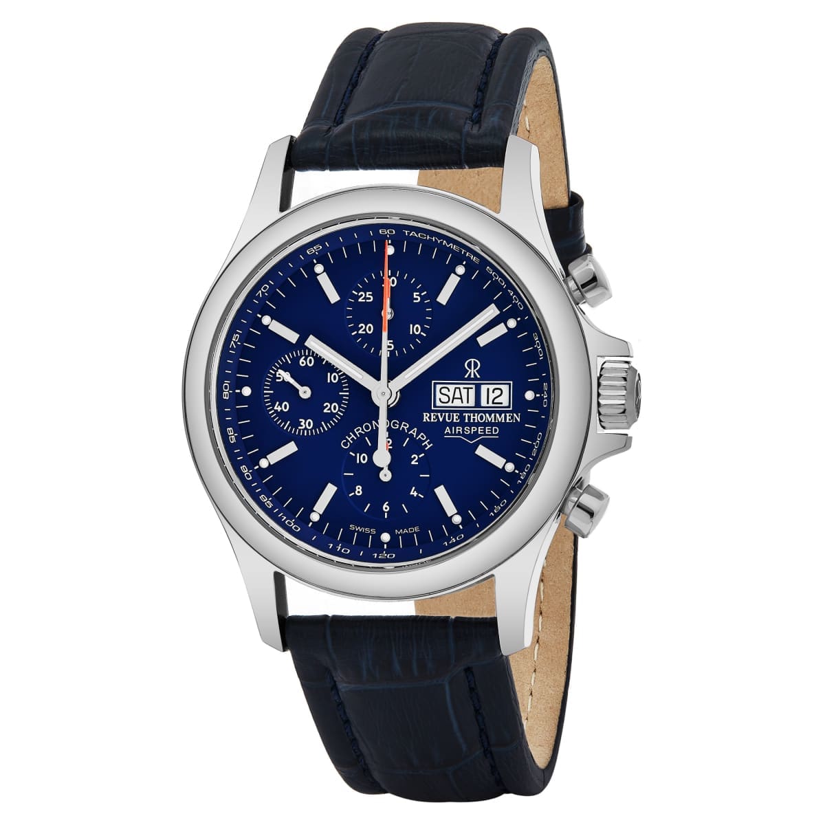 Revue Thommen 17081.6535 ’Pilot’ Blue Dial Leather Strap Chronograph Swiss Automatic Watch - On sale
