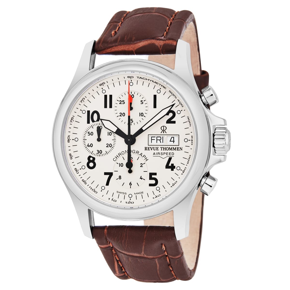 Revue Thommen 17081.6538 ’Pilot’ Cream Dial Brown Leather Strap Chronograph Swiss Automatic Watch - On sale