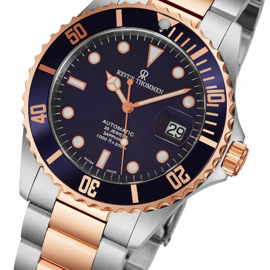 Revue Thommen 17571.2155 Diver Blue Dial Two Tone Rosegold Stainless Steel Swiss Automatic Watch 794504322040