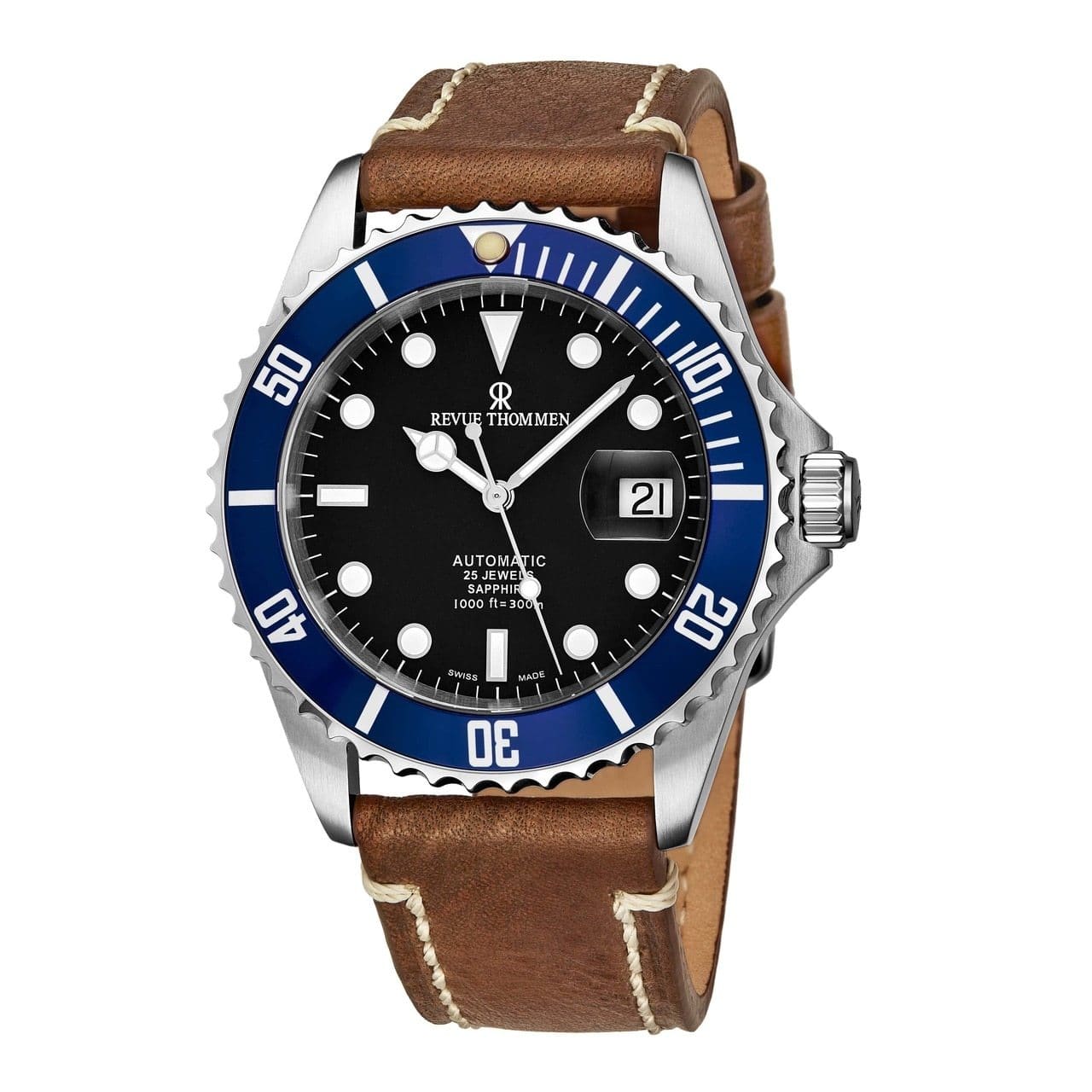 Revue Thommen 17571.2535 Diver Black Dial Men's Brown Leather Automatic Watch 794504354447