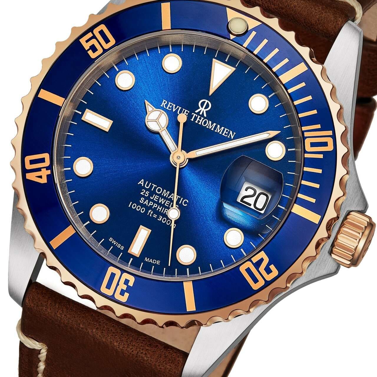 Revue Thommen 17571.2555 Diver XL Blue Dial Brown Leather Men's Automatic Watch 794504355642