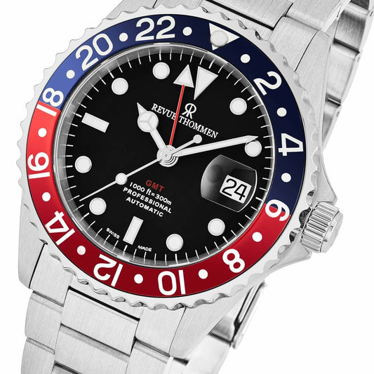 Revue Thommen 17572.2135 Diver GMT Silver Stainless Steel Black Dial Automatic Watch 794504272741