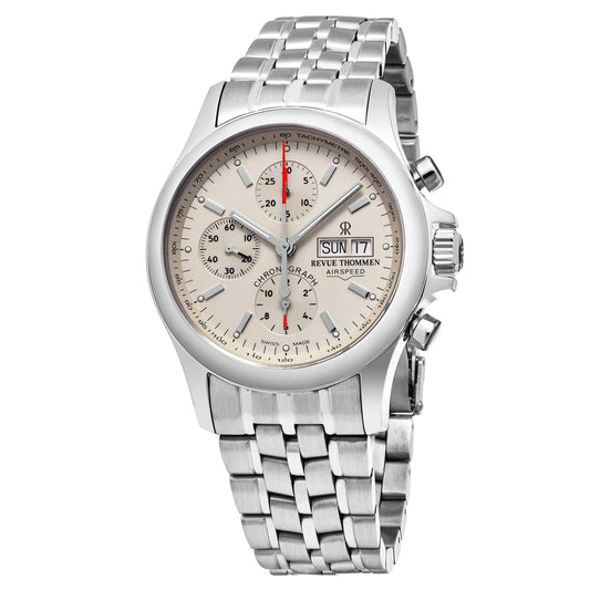 Revue Thommen Men’s 17081.6132 ’Pilot’ Ivory Dial Stainless Steel Chronograph Swiss Automatic Watch - On sale