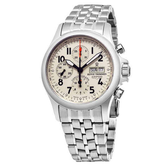 Revue Thommen Men’s 17081.6138 ’Pilot’ Ivory Dial Stainless Steel Chronograph Swiss Automatic Watch - On sale