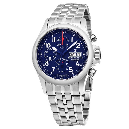Revue Thommen Men’s 17081.6139 ’Pilot’ Blue Dial Stainless Steel Chronograph Swiss Automatic Watch - On sale