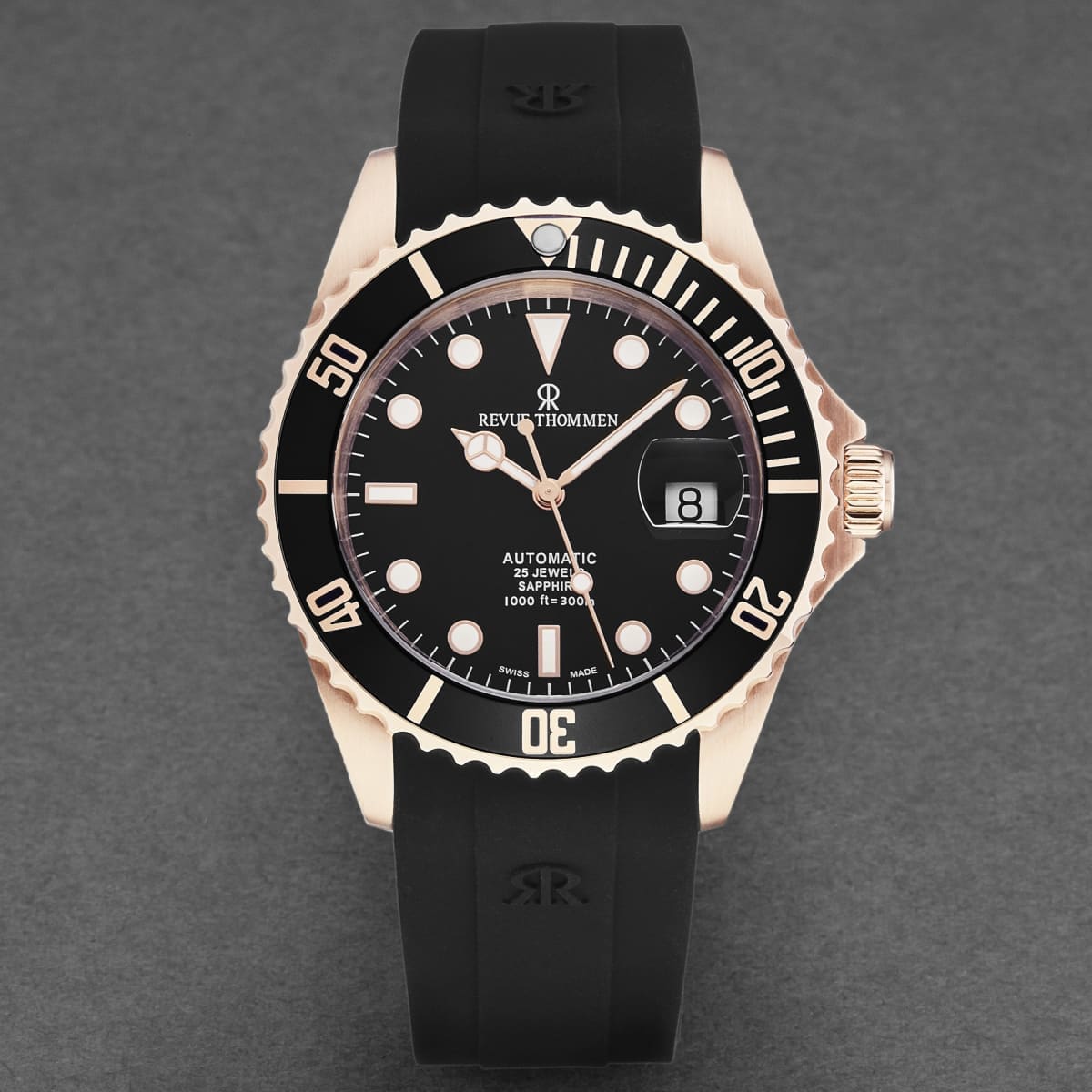Revue Thommen Men’s ’Diver’ Black Dial Rubber Strap Swiss Automatic Watch 17571.2867 - On sale