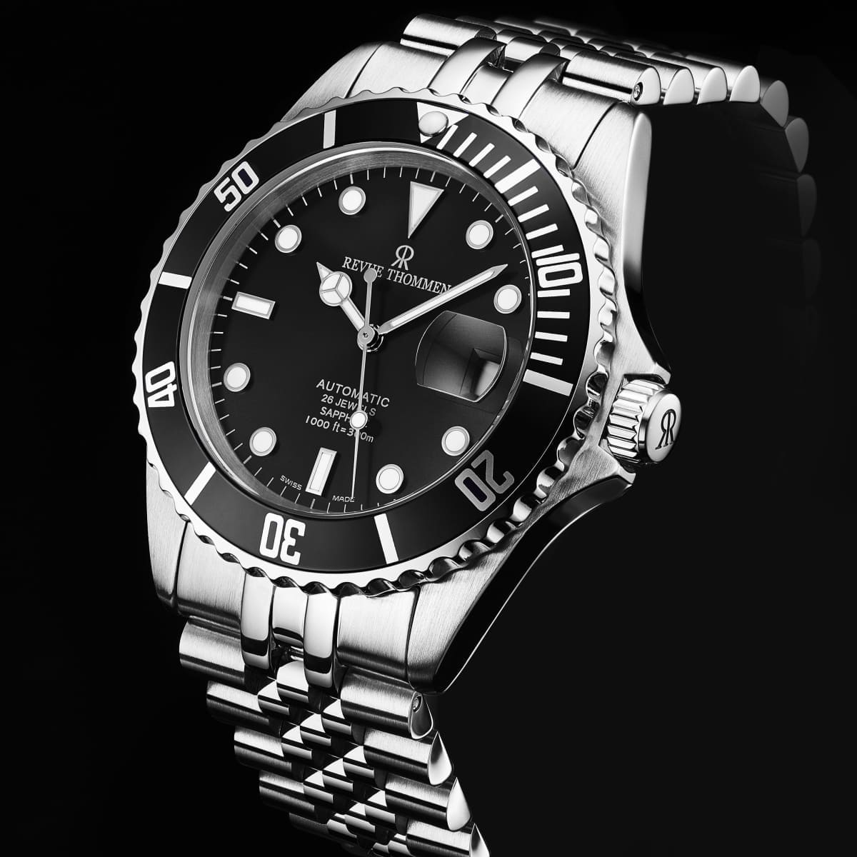 Revue Thommen Men’s ’Diver’ Black Dial Stainless Steel Bracelet Automatic Watch 17571.2237 - On sale
