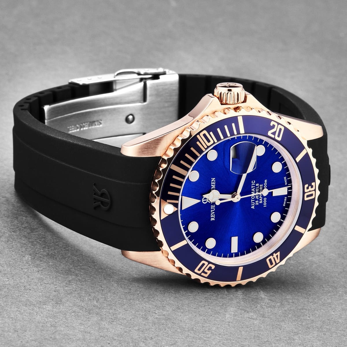Revue Thommen Men’s ’Diver’ Blue Dial Black Rubber Strap Swiss Automatic Watch 17571.2865 - On sale