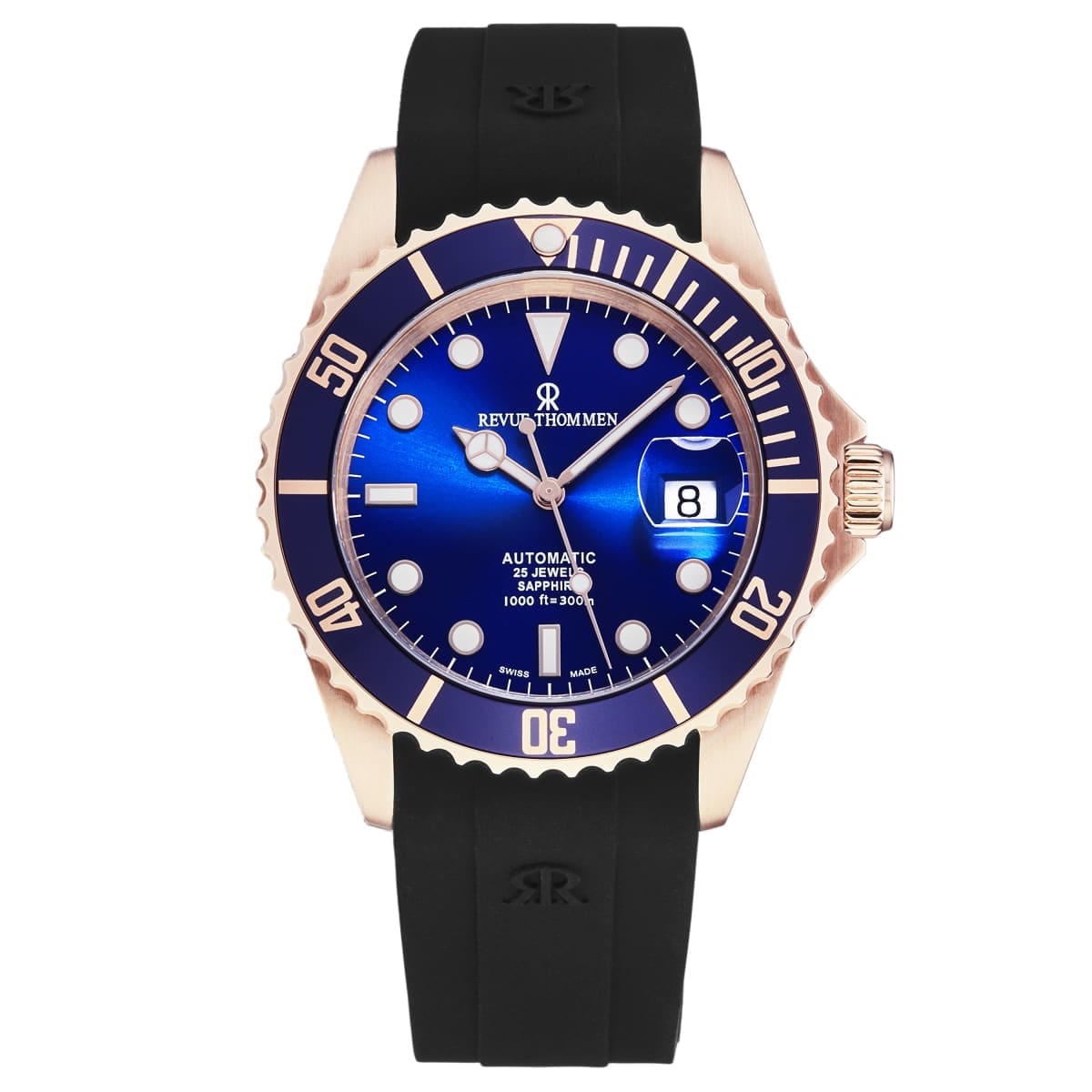 Revue Thommen Men’s ’Diver’ Blue Dial Black Rubber Strap Swiss Automatic Watch 17571.2865 - On sale