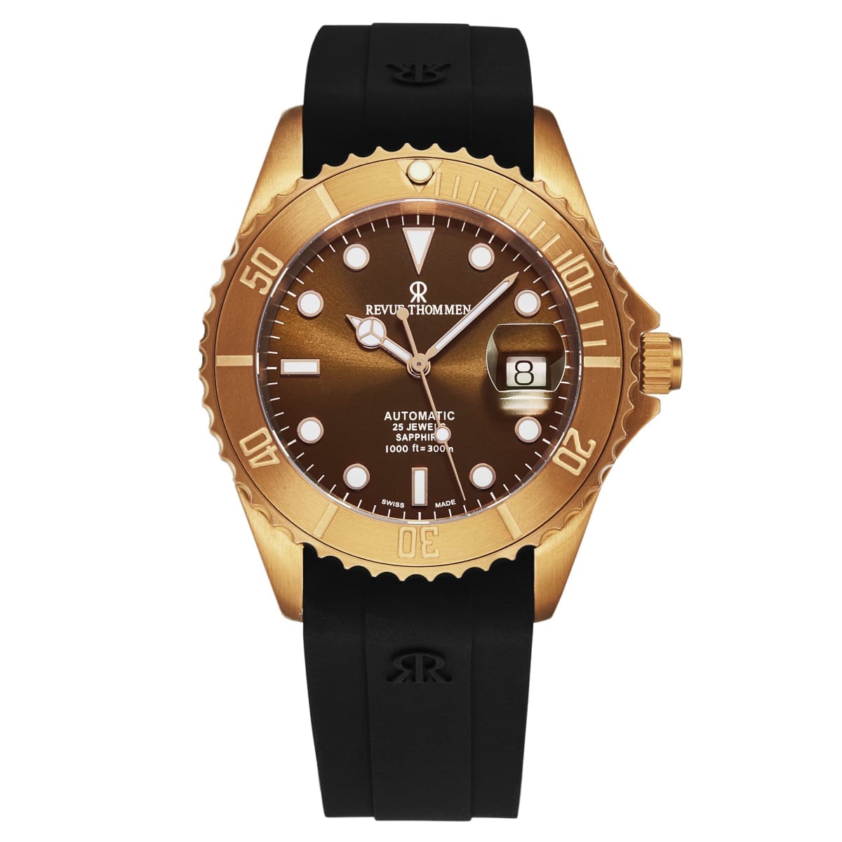 Revue Thommen Men’s ’Diver’ Brown Dial Black Rubber Strap Bronze/Steel Automatic Watch 17571.2896 - On sale