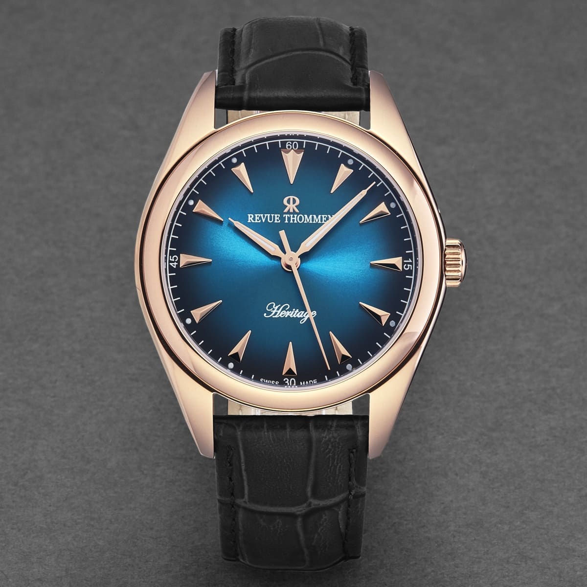 Revue Thommen Men’s ’Heritage’ Blue Dial Black Leather Strap Automatic Watch 21010.2565 - On sale
