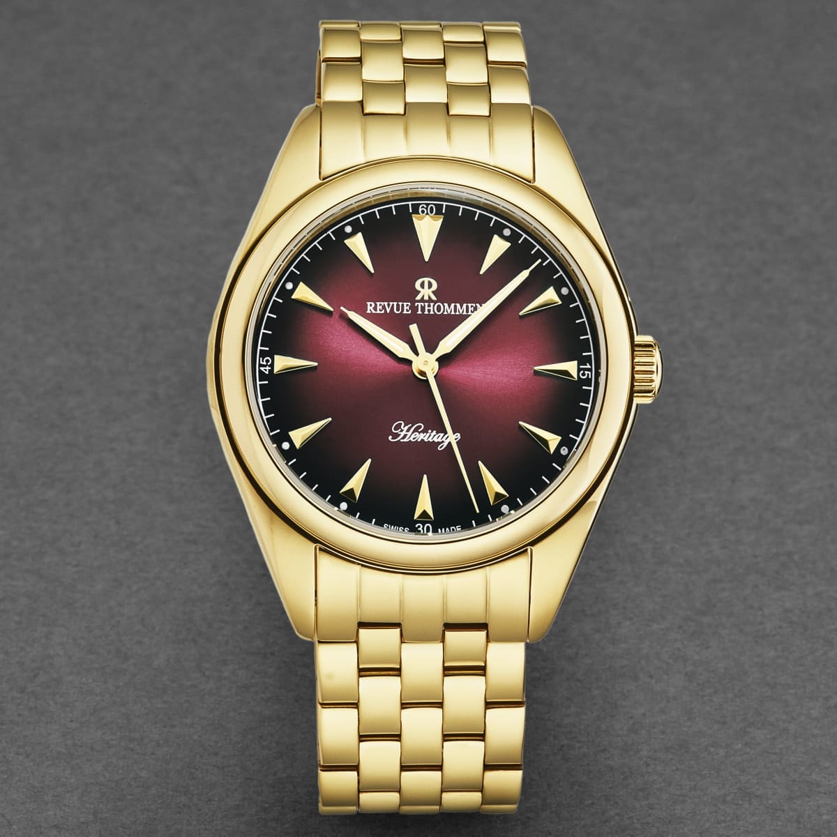 Revue Thommen Men’s ’Heritage’ Burgundy Dial Stainless Steel Bracelet Automatic Watch 21010.2116 - On sale