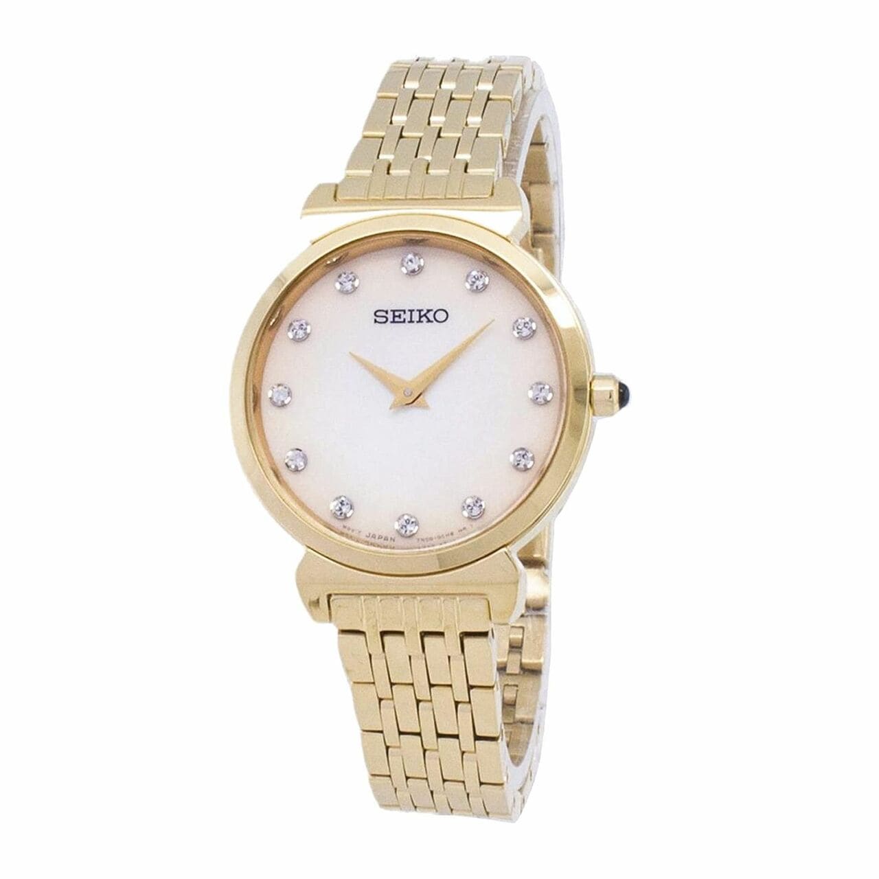Seiko SFQ802 Gold Tone Mother of Pearl Dial Women's Diamond Accent Watch 029665196569