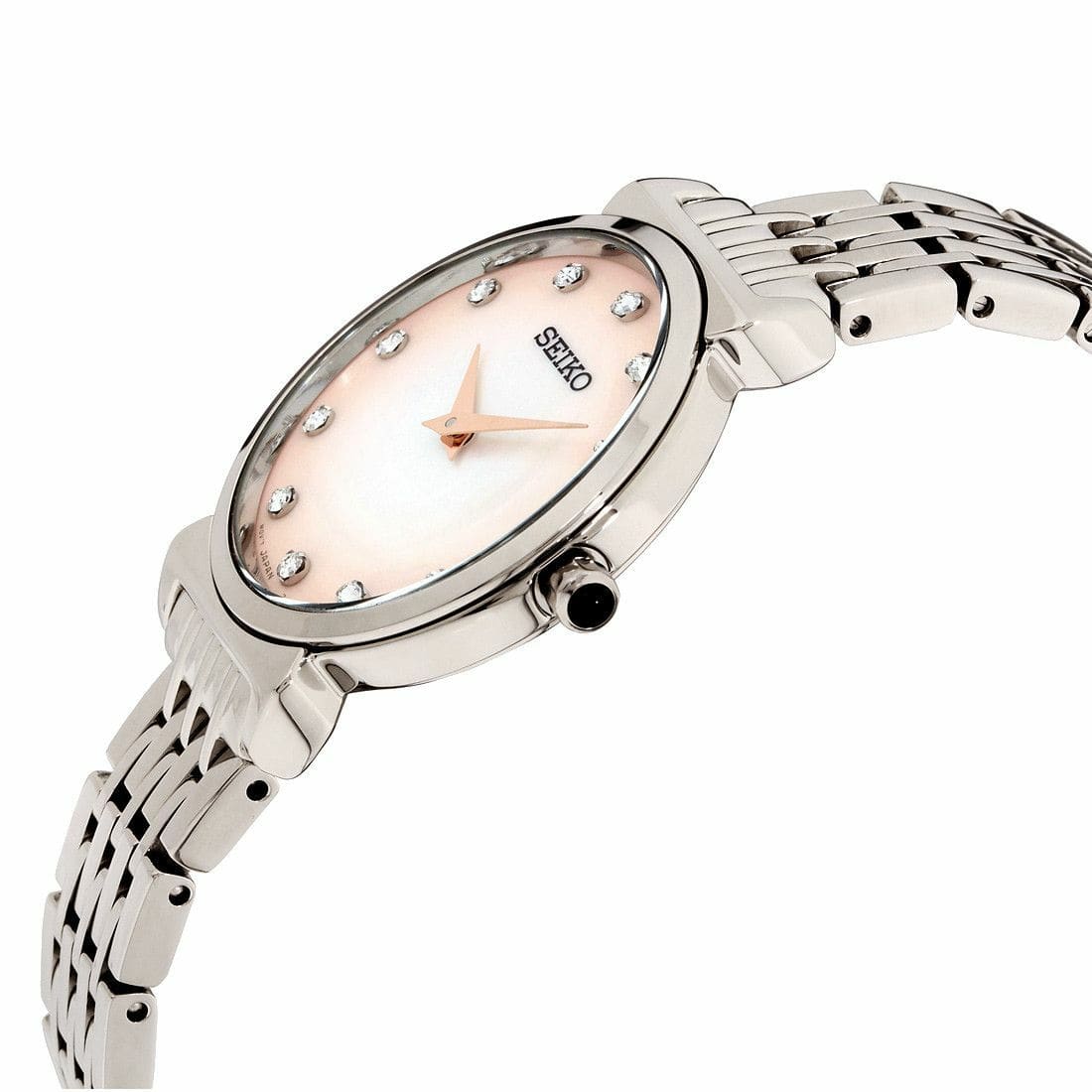 Seiko SFQ803 Stainless Steel Pink Gradient Mother of Pearl Dial Women's Watch 029665196552
