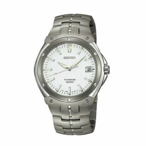 Seiko SGEB33 White Dial Men’s Silver Titanium Quartz Watch -