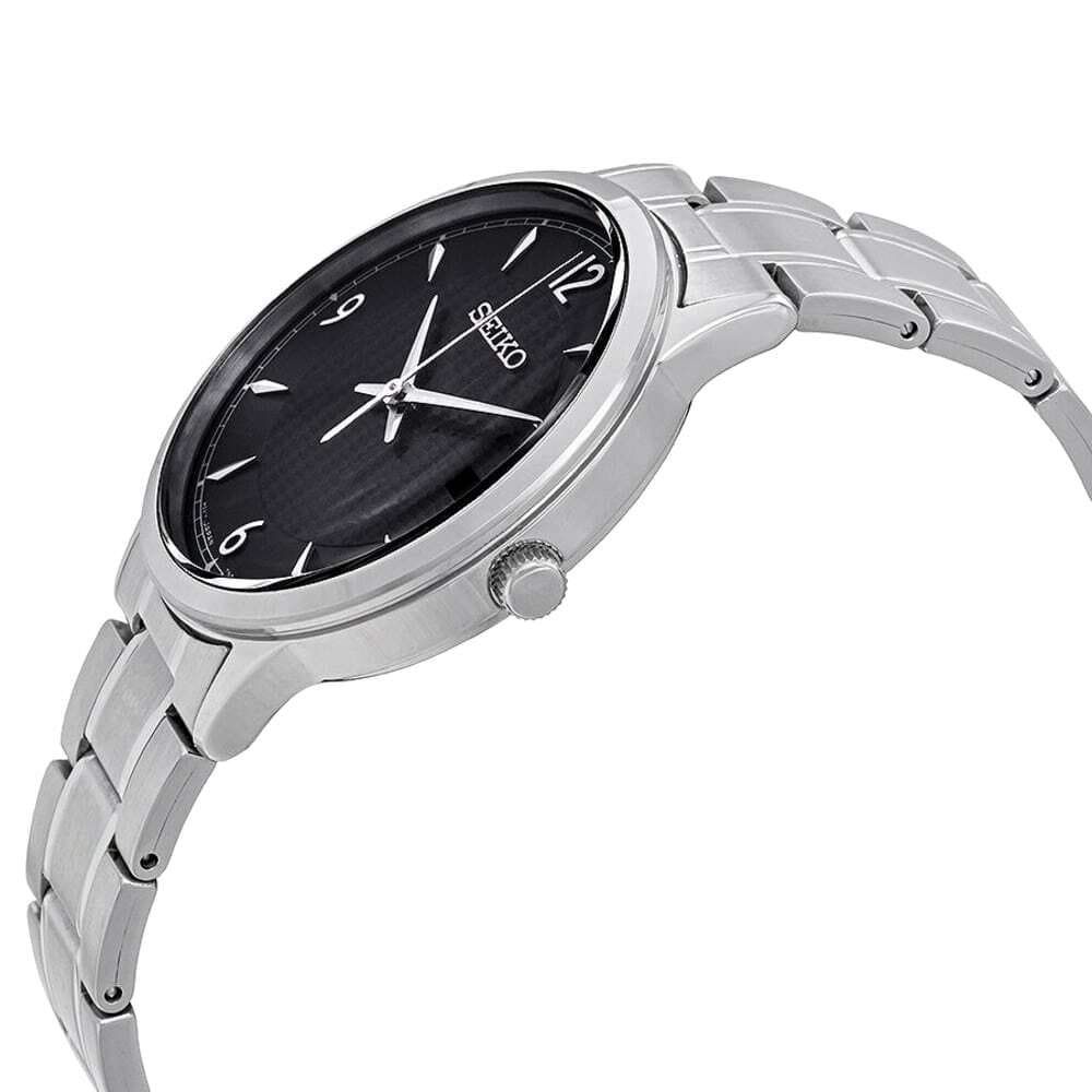 Seiko SGEH81 Silver Stainless Steel Black Dial Men's Dress Quartz Watch 8431242945736