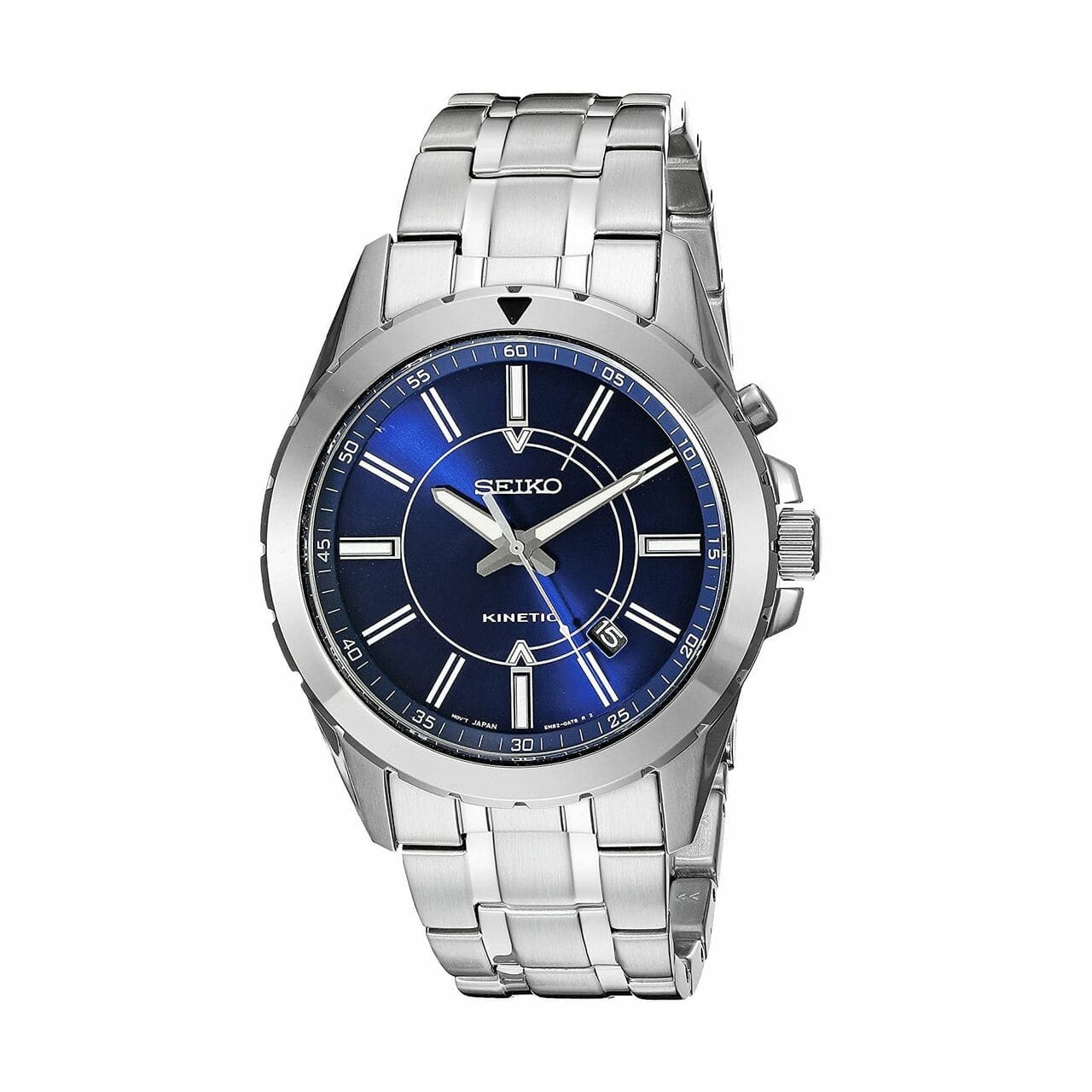 Seiko SKA703 Recraft Silver Stainless Steel Blue Dial Men's Kinetic Watch 029665182203
