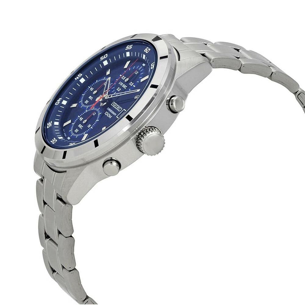 Seiko SKS585 Silver Stainless Steel Blue Dial Men's Chronograph Watch 029665190710