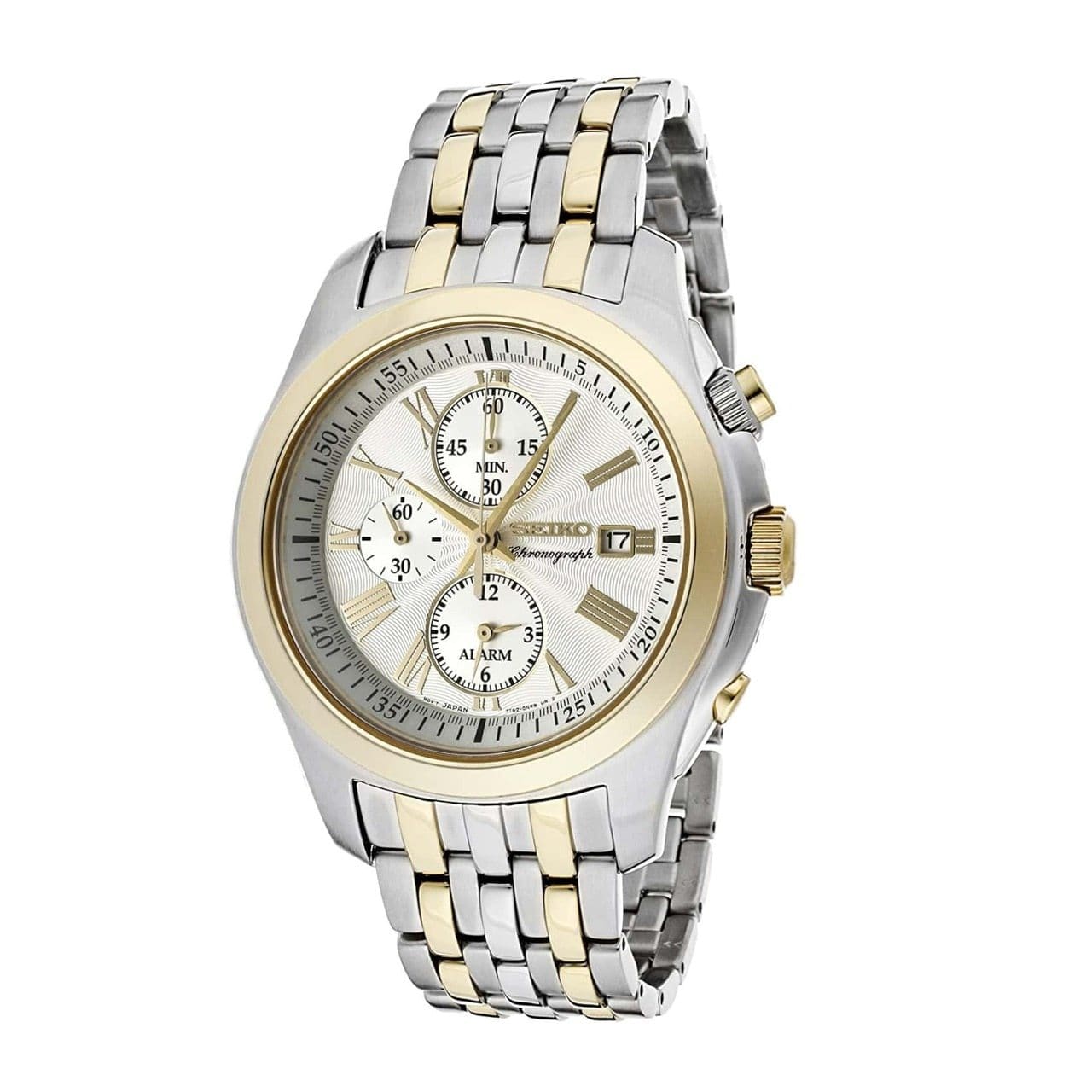 Seiko SNAE32 Classic Two Tone Stainless Steel Silver Dial Men's Chronograph Watch 4954628127679