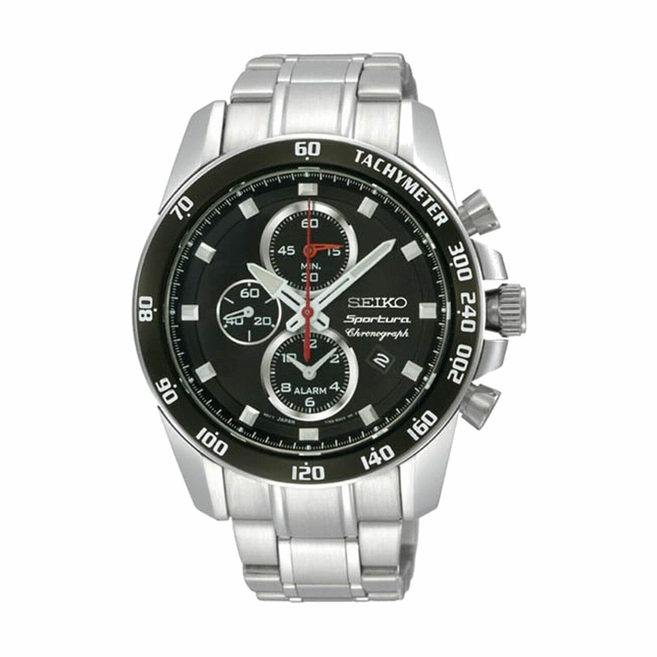 Seiko SNAE69 Sportura Silver Stainless Steel Black Dial Men's Quartz Watch 029665155900