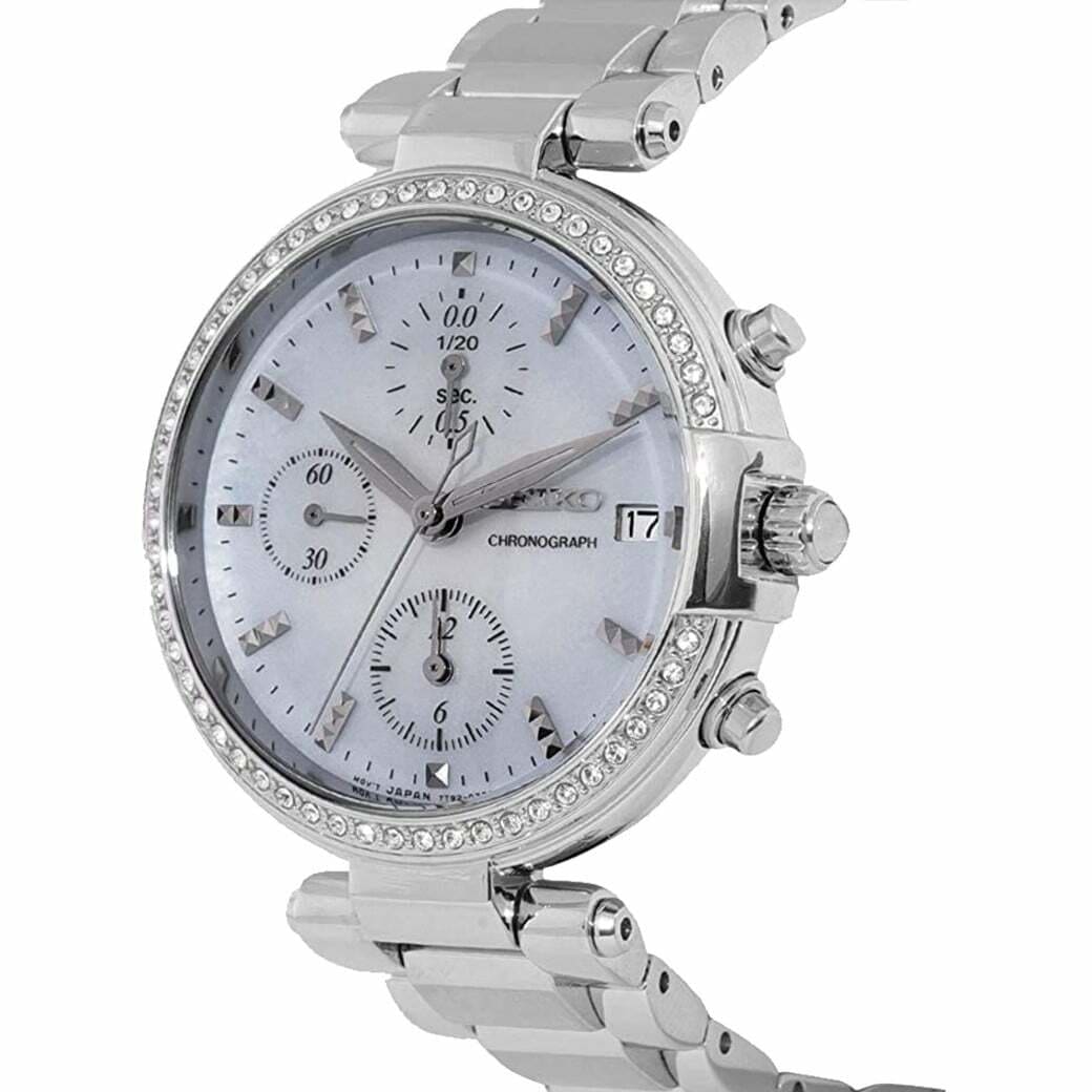 Seiko SNDV39 Crystal Accent Mother of Pearl Dial Women's Chronograph Watch 4954628225252