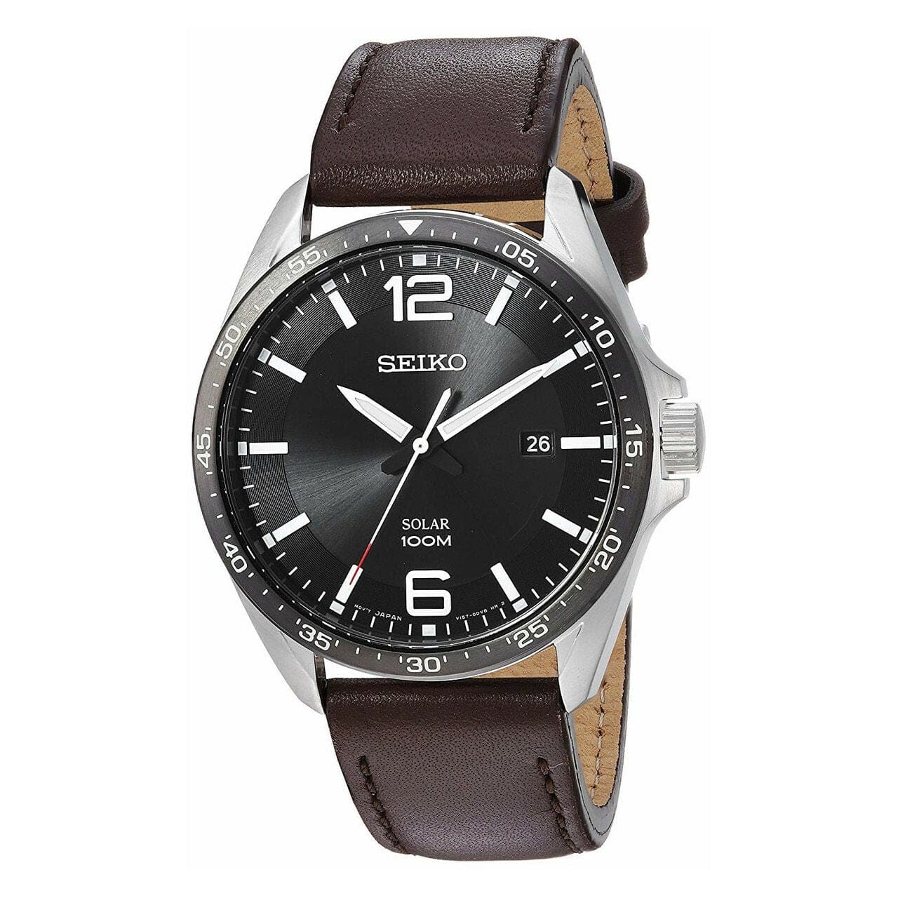 Seiko SNE487 Essentials Stainless Steel Black Dial Men's Leather Watch 029665191953