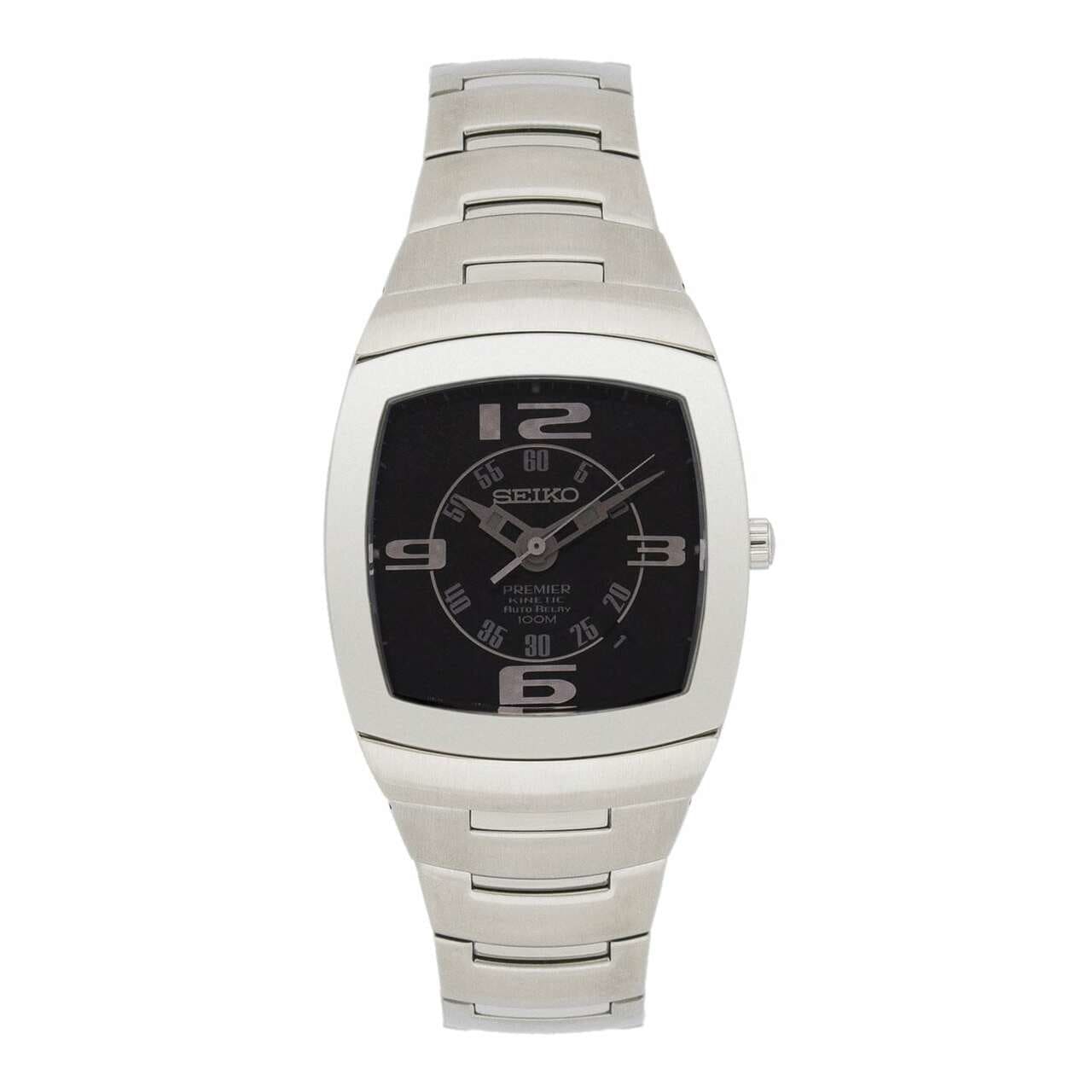 Seiko SNG035 Premier Silver Stainless Steel Black Dial Men's Kinetic Watch
