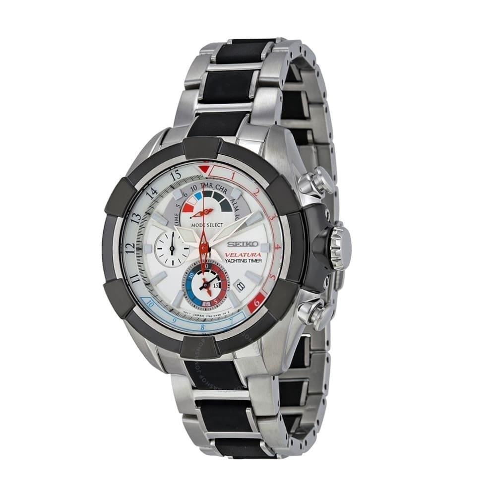 Seiko SPC145 Velatura Two Tone Silver Dial Men's Chronograph Yachting Timer Watch 4954628180056