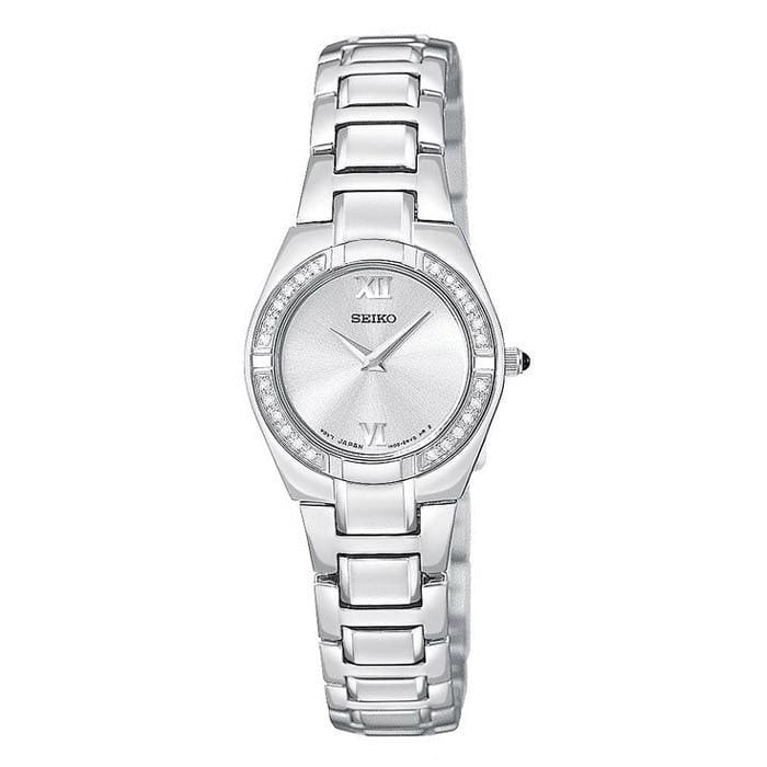 Seiko SUJF09 Diamond Accented Bezel Silver Dial Women's Watch 029665144522