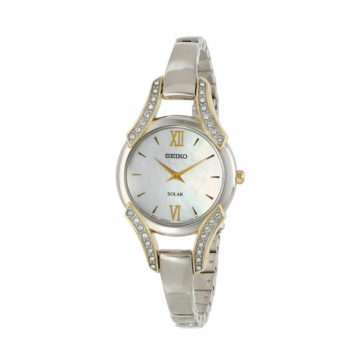 Seiko SUP214 Solar Stainless Steel Swarovski Crystal Bezel Mother of Pearl Dial Watch 029665169815