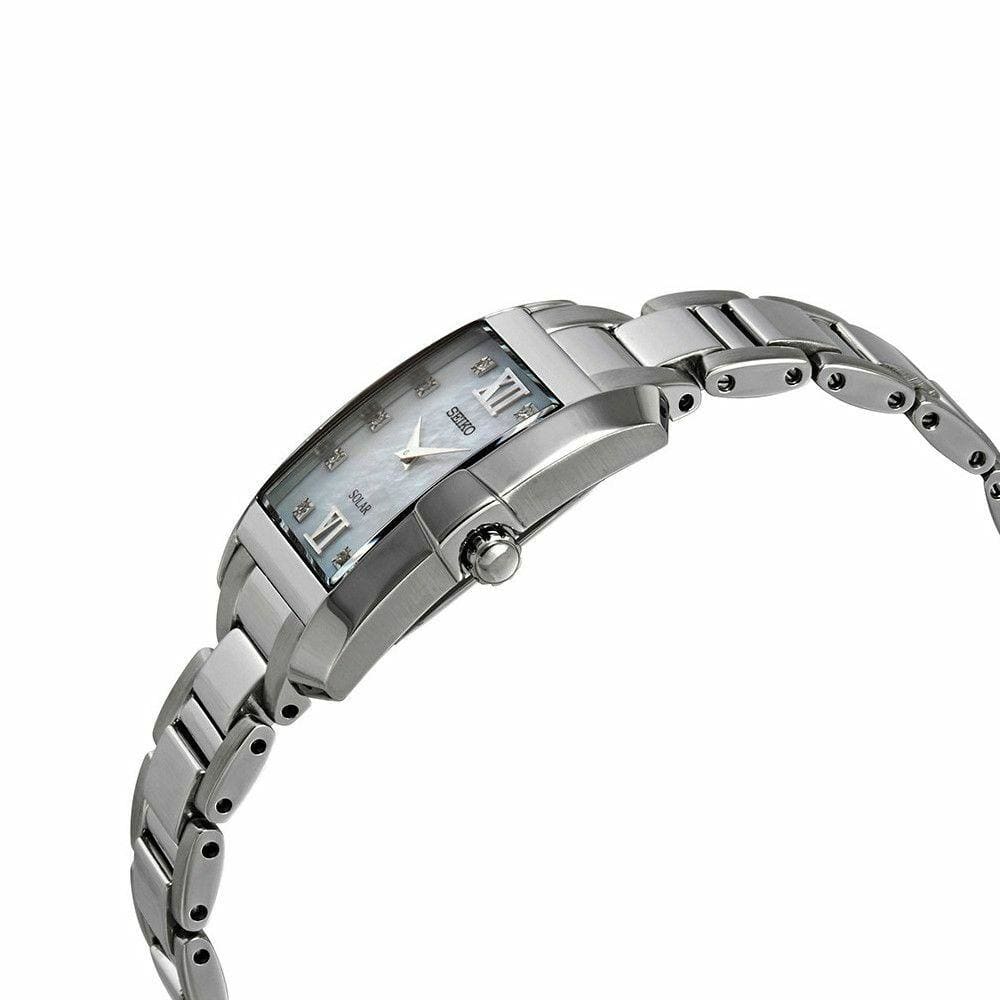 Seiko SUP377 Solar Stainless Steel Mother of Pearl Dial Women's Diamond Watch 029665190253