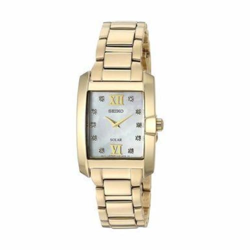Seiko SUP378 Solar Gold Stainless Steel Mother of Pearl Dial