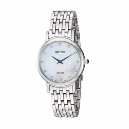 Seiko SUP397 Solar Stainless Steel Diamond Accent Mother of 