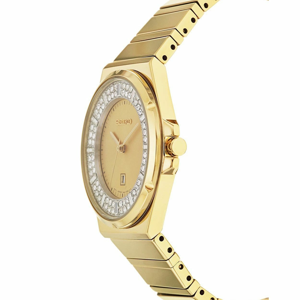 Seiko SXDF72 Gold Stainless Steel Champagne Swarovski Crystal Accent Dial Women's Watch 029665169587