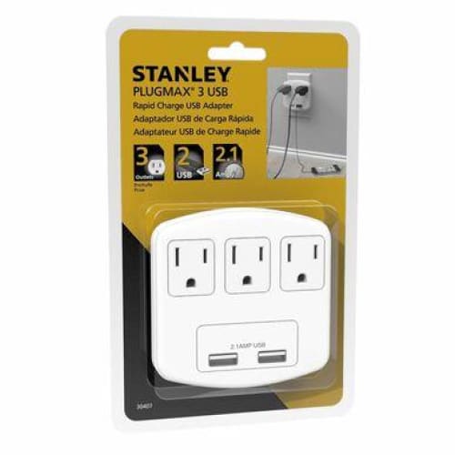Stanley PlugMax 3-Outlet & 2 USB Port 2.1A Rapid Charge Wall