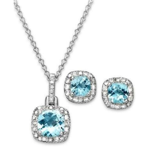 Sterling Silver Cushion Blue Topaz/Sapphire with White 