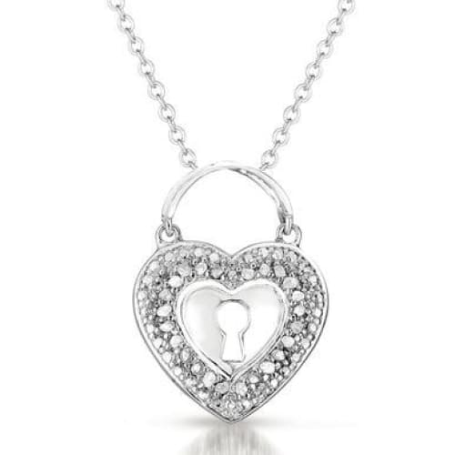 Sterling Silver Heart Lock Diamond Pendant Necklace - 