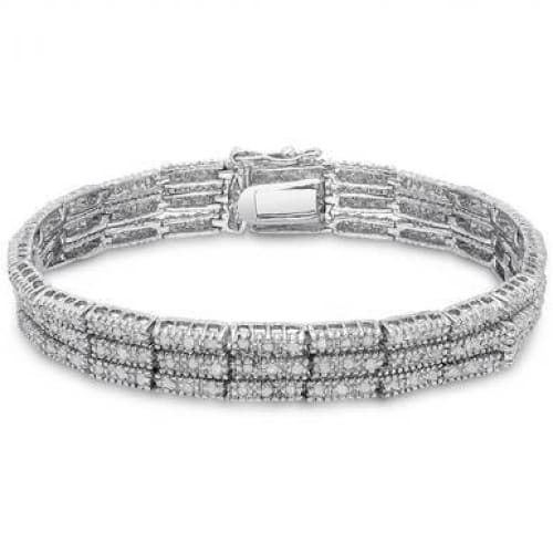 Sterling Silver TDW 3 Strand Diamond Link Tennis Bracelet - 