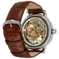 Swiss Tradition Mens Mechanical Movement Skeleton Dial Brown Leather Band Watch
