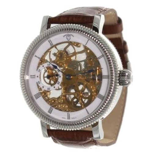 Swiss Tradition Mens Mechanical Movement Skeleton Dial Brown
