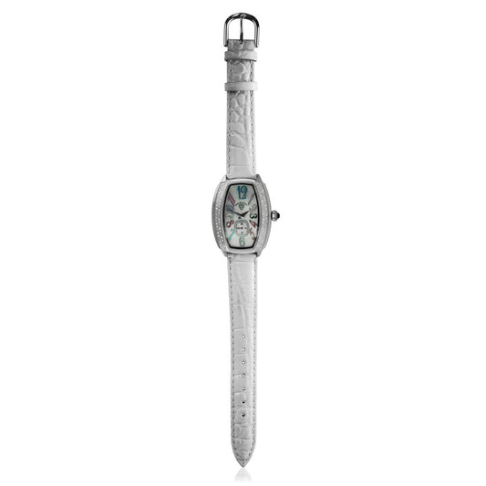 Swiss Tradition T100LWSKW Tonneau Crystal Accented White Leather Strap Watch 4943353137510