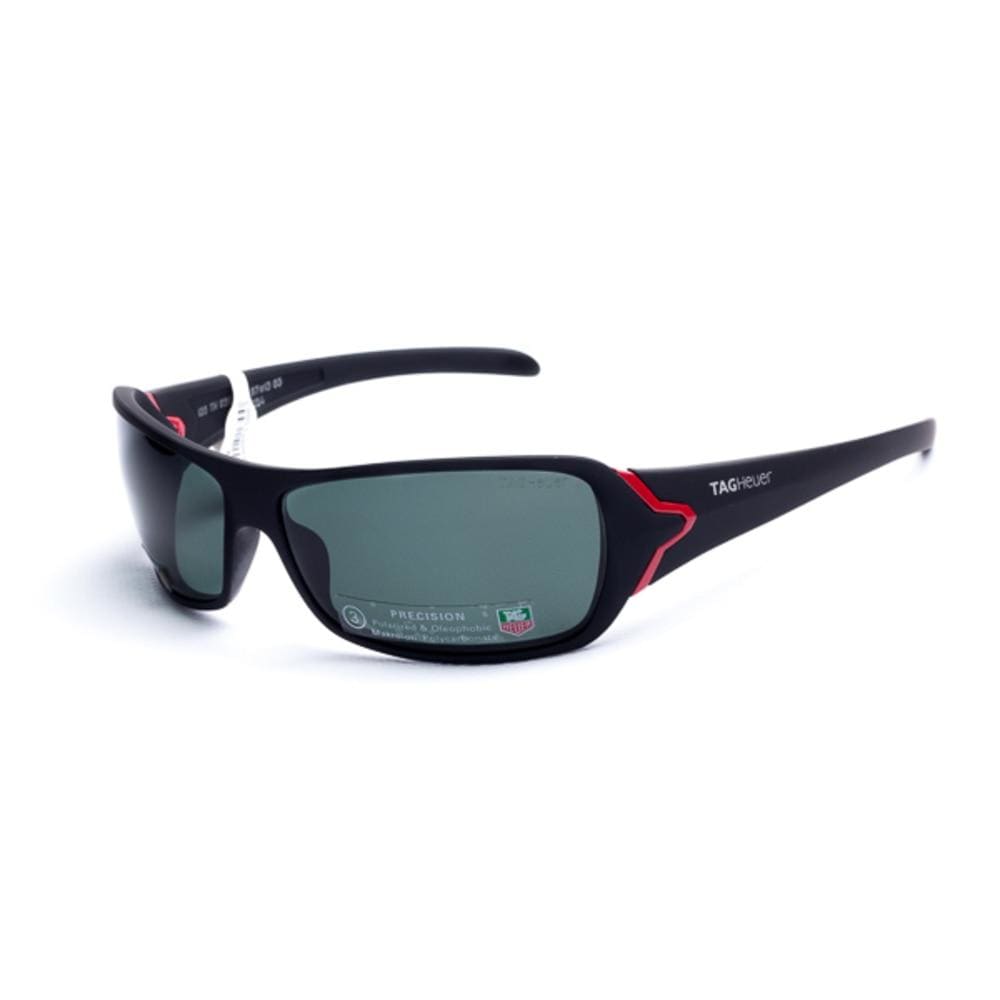 TAG Heuer 9202-121 Racer Black Red Rectangular Grey Lens Sunglasses 669202121671303