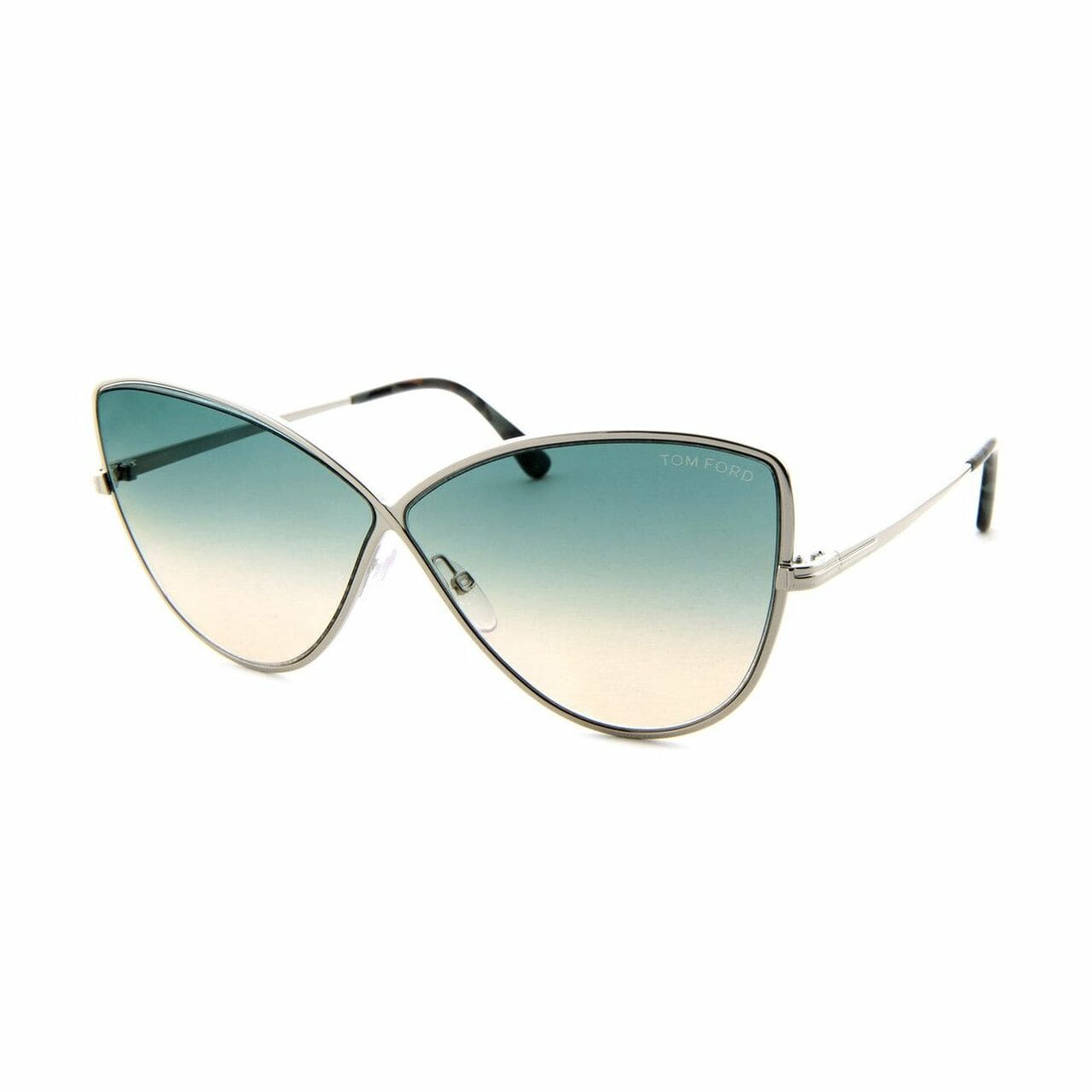Tom Ford TF569-16W Elise-02 Shiny Palladium Cat Eye Blue Green Gradient Lens Sunglasses 664689901159
