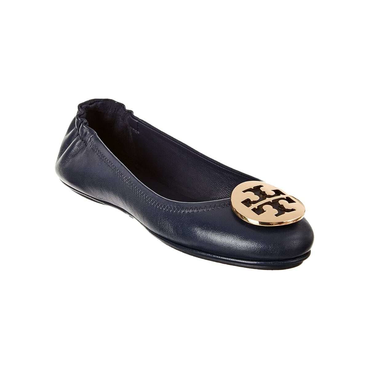 Tory Burch TB 50393-401 Ink Navy/Gold Minnie Travel With Logo Ballet Flats