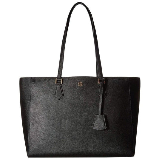Tory Burch Women’s Robinson Black Textured Leather Tote Bag 
