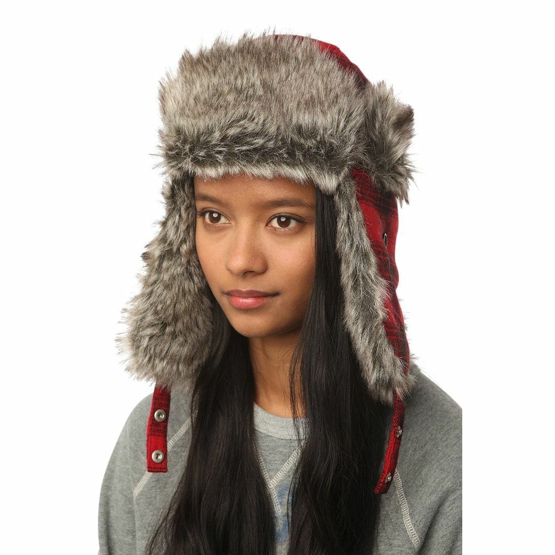 Urban Outfitters Wool & Faux Fur Buffalo Plaid Winter Trapper Aviator Hat