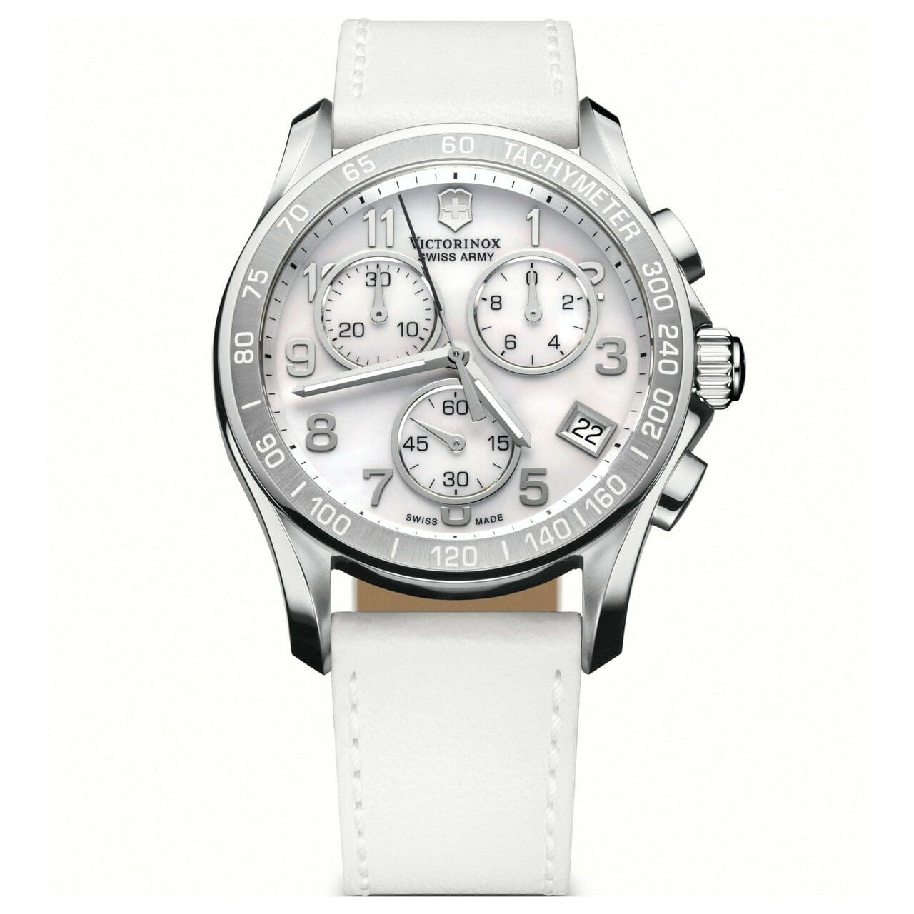 Victorinox Swiss Army 241418 White Calfskin Leather Mother of Pearl Classic Chronograph Watch 046928519170