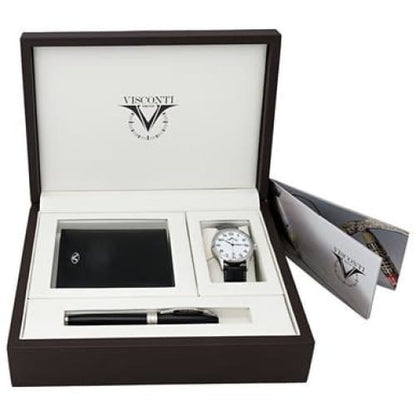 Visconti Men’s Gift Set Rollerball Pen Leather Wallet White 